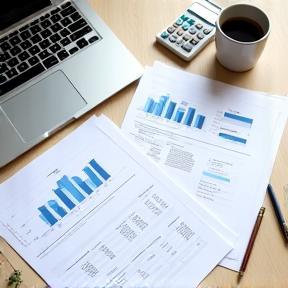 Payroll documents and financial charts